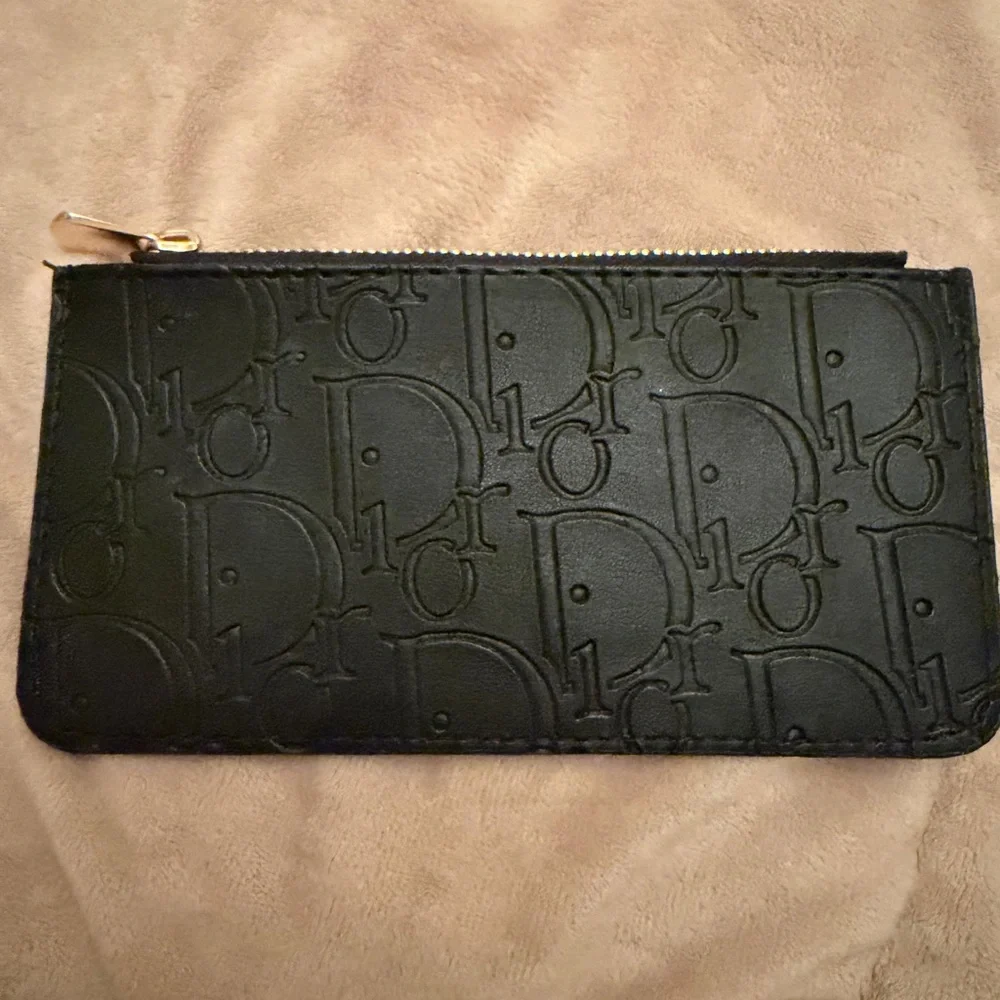 Dior Black Embossed Zip Pouch with Gold Hardware